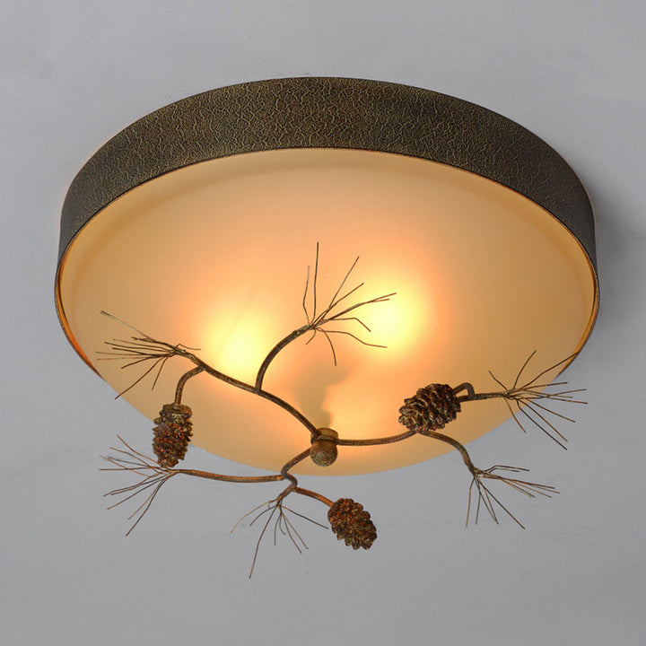 Lustre encastré en métal et verre avec cône de pin de ferme traditionnelle 2/3 lumières pour salon 