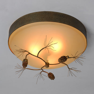 Traditional Farmhouse Pine Cone Cylinder Metal Glass 2/3 Light Flush Mount Ceiling Light For Living Room