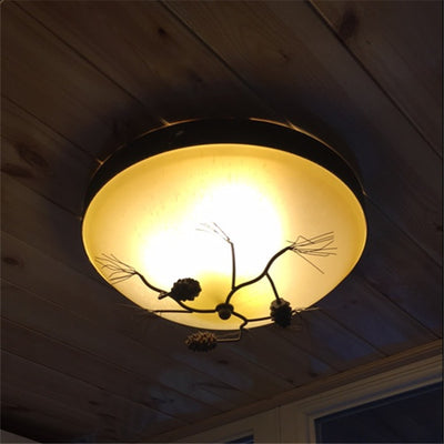 Traditional Farmhouse Pine Cone Cylinder Metal Glass 2/3 Light Flush Mount Ceiling Light For Living Room