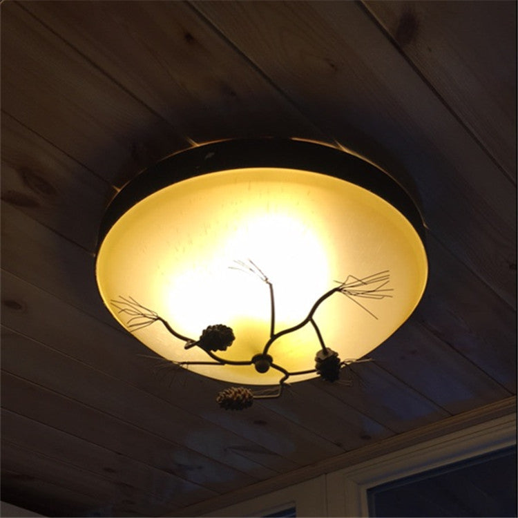 Traditional Farmhouse Pine Cone Cylinder Metal Glass 2/3 Light Flush Mount Ceiling Light For Living Room