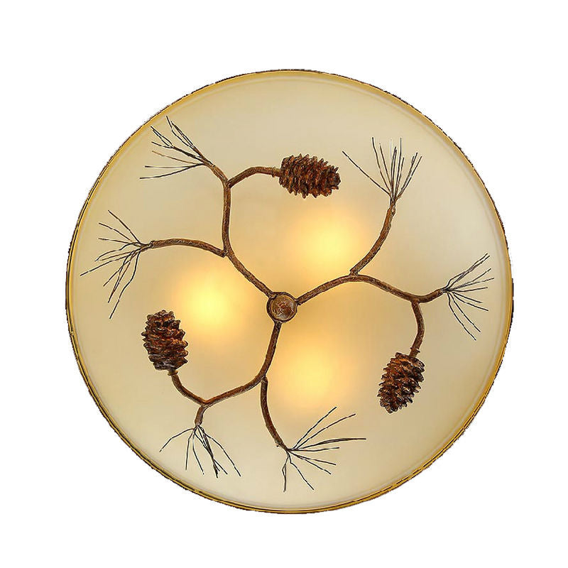 Traditional Farmhouse Pine Cone Cylinder Metal Glass 2/3 Light Flush Mount Ceiling Light For Living Room