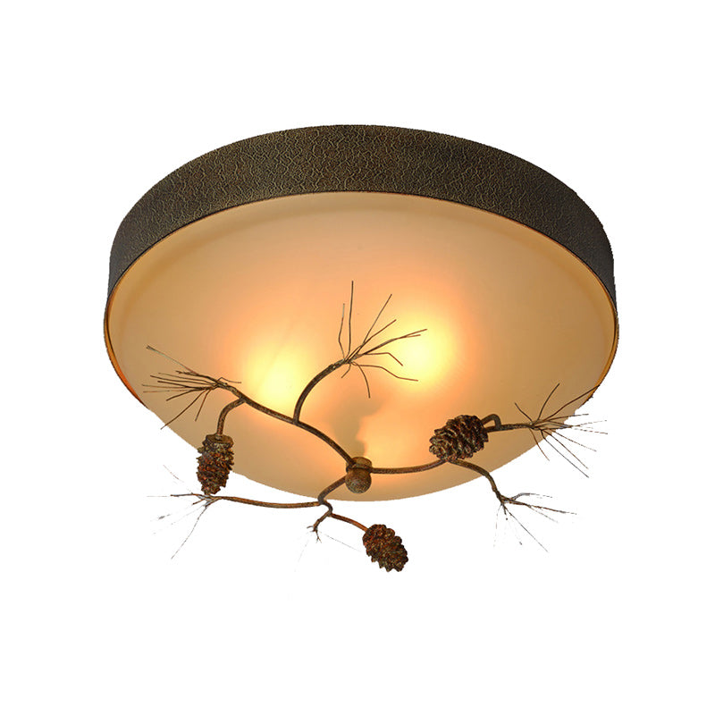 Traditional Farmhouse Pine Cone Cylinder Metal Glass 2/3 Light Flush Mount Ceiling Light For Living Room