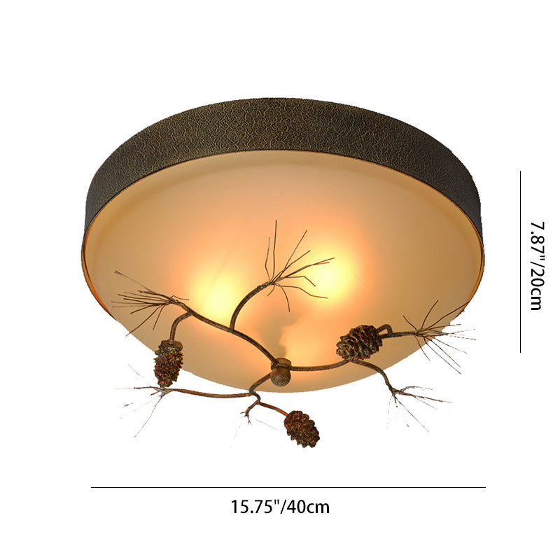Traditional Farmhouse Pine Cone Cylinder Metal Glass 2/3 Light Flush Mount Ceiling Light For Living Room