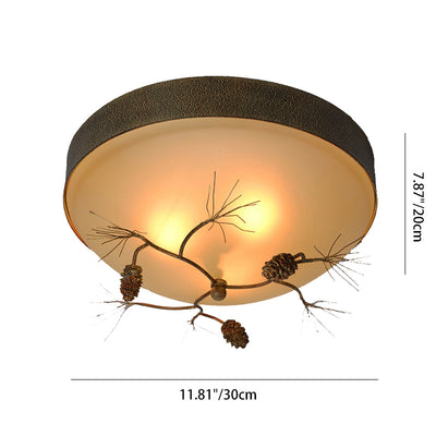 Traditional Farmhouse Pine Cone Cylinder Metal Glass 2/3 Light Flush Mount Ceiling Light For Living Room