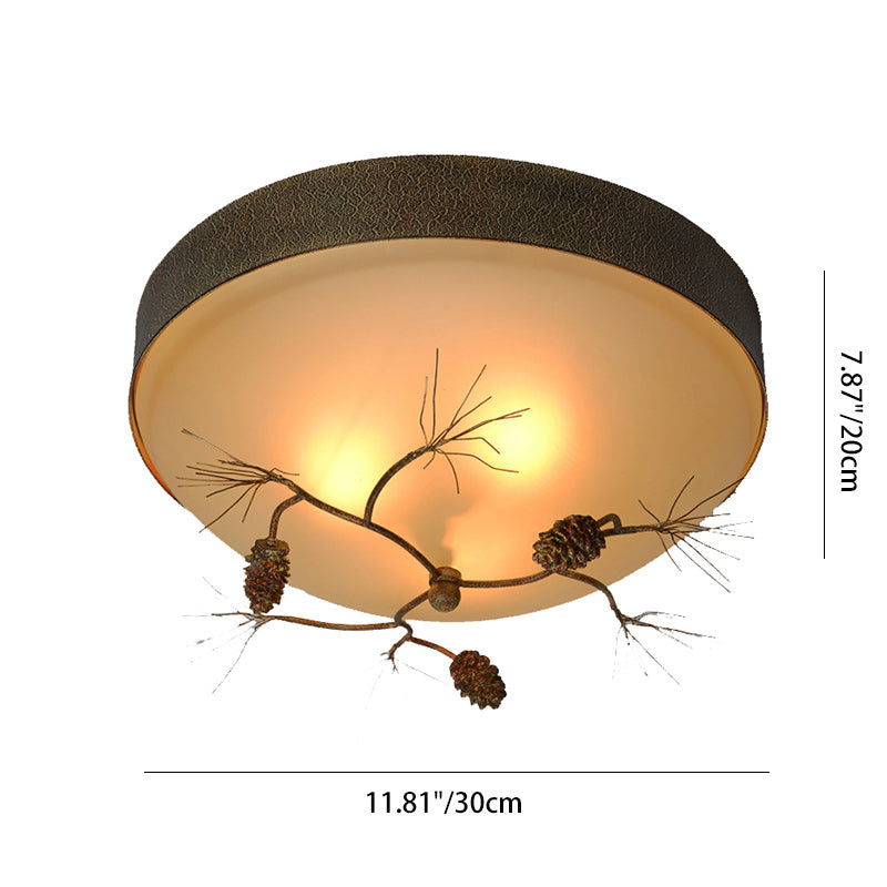 Traditional Farmhouse Pine Cone Cylinder Metal Glass 2/3 Light Flush Mount Ceiling Light For Living Room