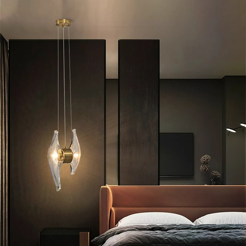 Modern Luxury Oval Stainless Steel Glass 2-Light Pendant Light For Bedroom