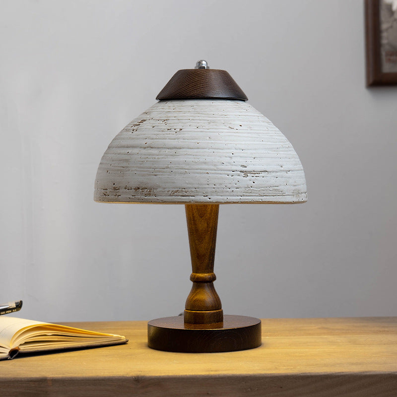 Modern Mid-Century Dome Ceramic Wood LED Table Lamp For Bedroom