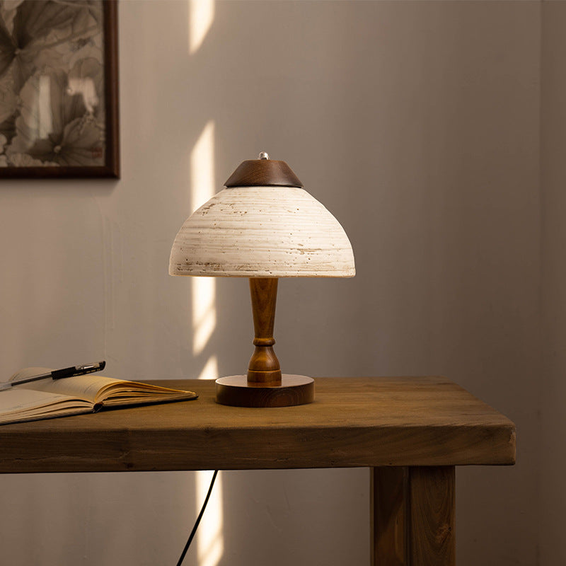 Modern Mid-Century Dome Ceramic Wood LED Table Lamp For Bedroom