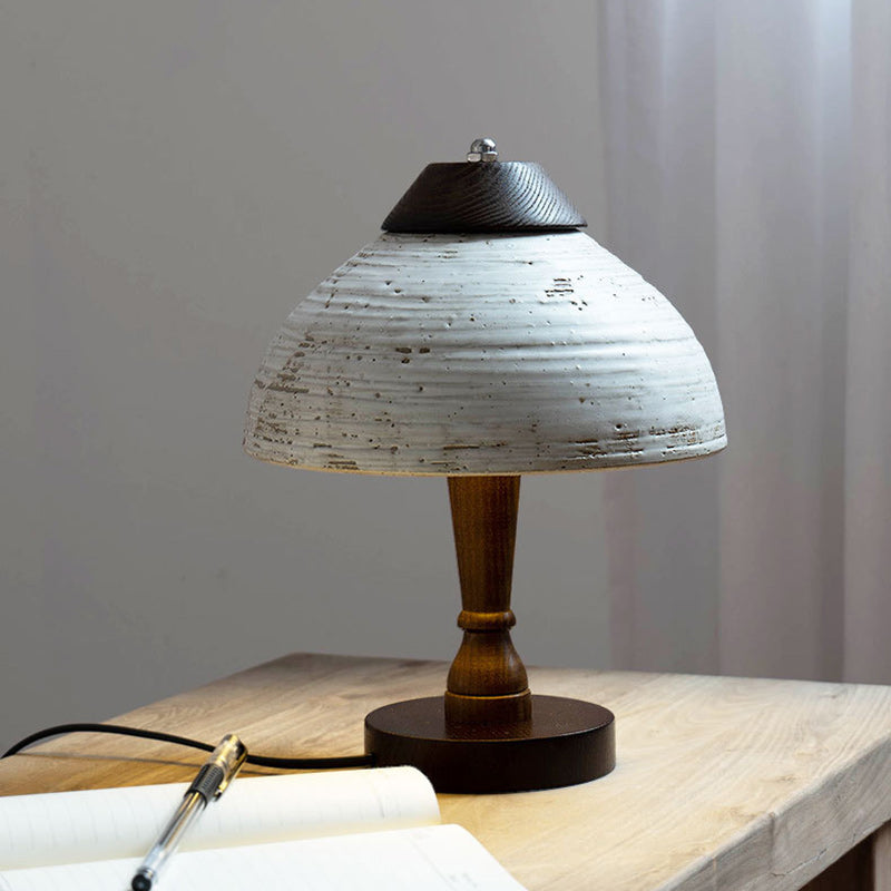 Modern Mid-Century Dome Ceramic Wood LED Table Lamp For Bedroom