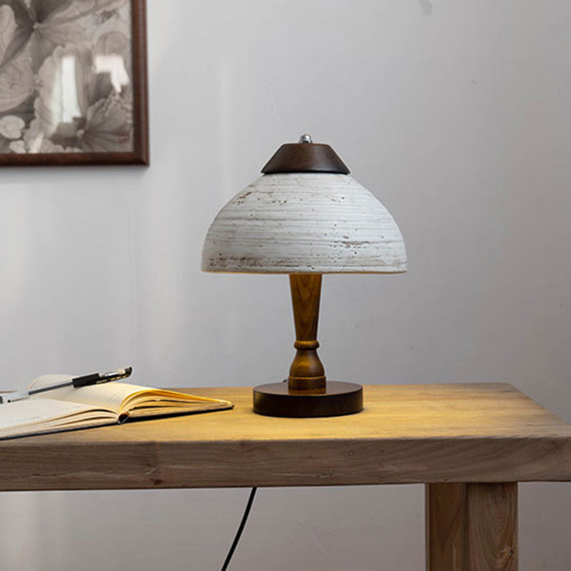Modern Mid-Century Dome Ceramic Wood LED Table Lamp For Bedroom
