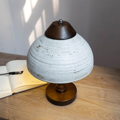 Modern Mid-Century Dome Ceramic Wood LED Table Lamp For Bedroom