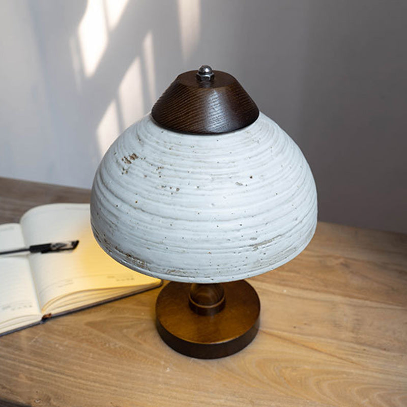 Modern Mid-Century Dome Ceramic Wood LED Table Lamp For Bedroom