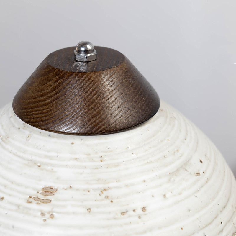 Modern Mid-Century Dome Ceramic Wood LED Table Lamp For Bedroom