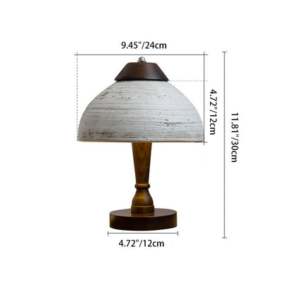 Modern Mid-Century Dome Ceramic Wood LED Table Lamp For Bedroom
