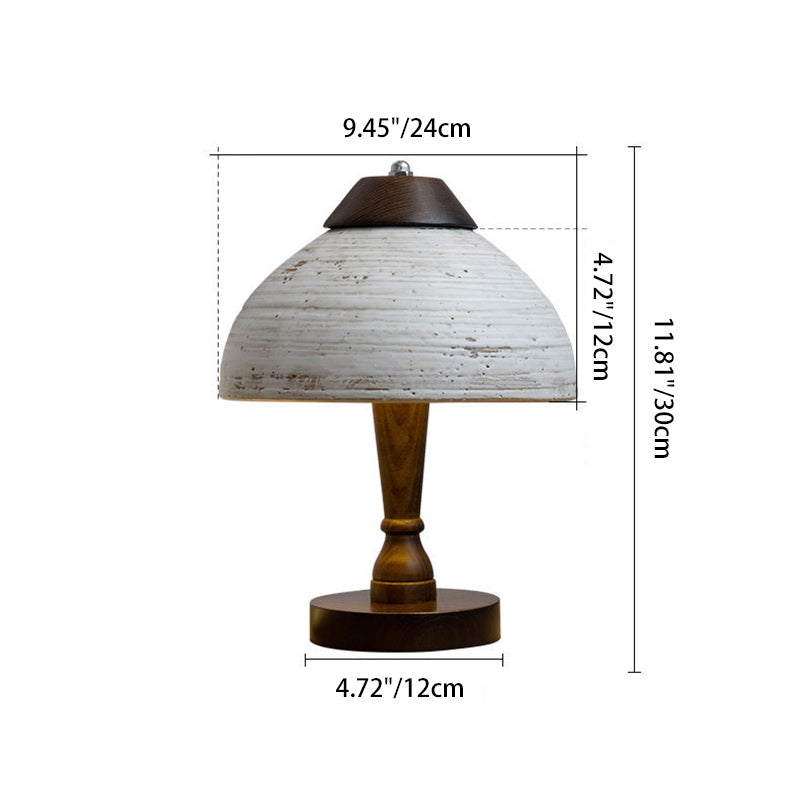 Modern Mid-Century Dome Ceramic Wood LED Table Lamp For Bedroom
