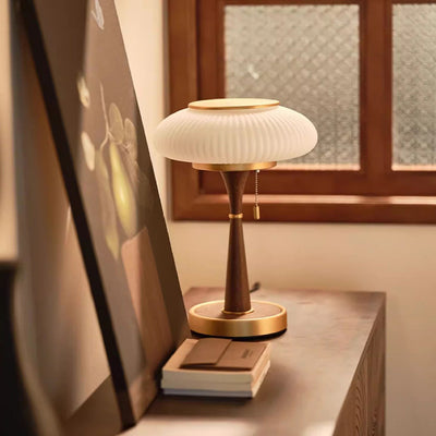 Modern Mid-Century Globe Iron Glass Solid Wood 1-Light Table Lamp For Bedroom