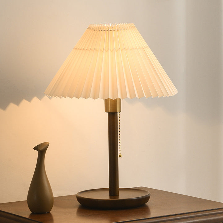 Lampe de table contemporaine rétro en bois massif avec tissu et 1 lumière pour chambre 