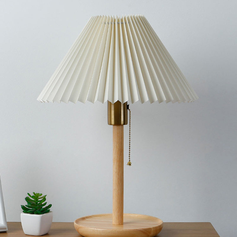 Lampe de table contemporaine rétro en bois massif avec tissu et 1 lumière pour chambre 