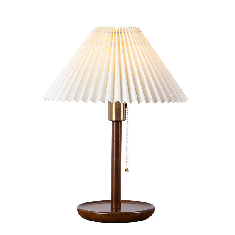 Lampe de table contemporaine rétro en bois massif avec tissu et 1 lumière pour chambre 