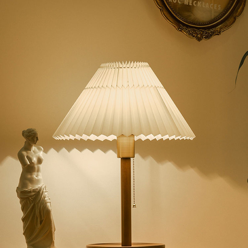 Lampe de table contemporaine rétro en bois massif avec tissu et 1 lumière pour chambre 