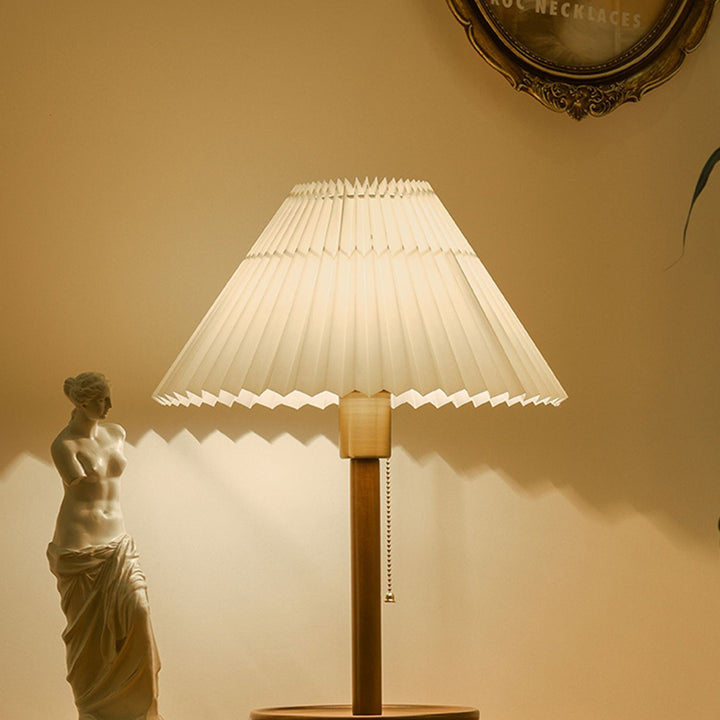 Lampe de table contemporaine rétro en bois massif avec tissu et 1 lumière pour chambre 
