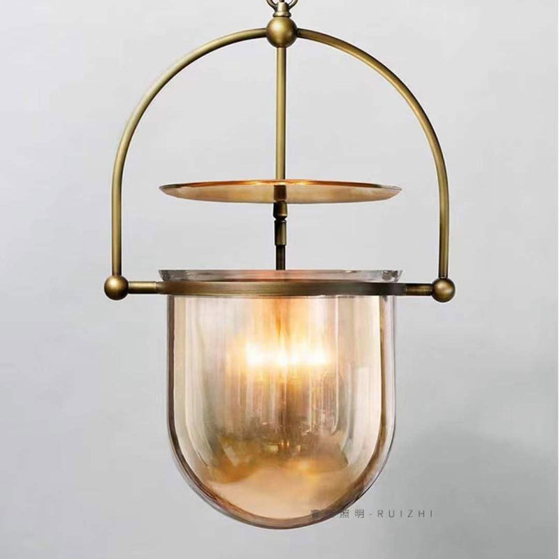 Traditional Farmhouse Dome Metal Glass 3-Light Chandelier For Living Room