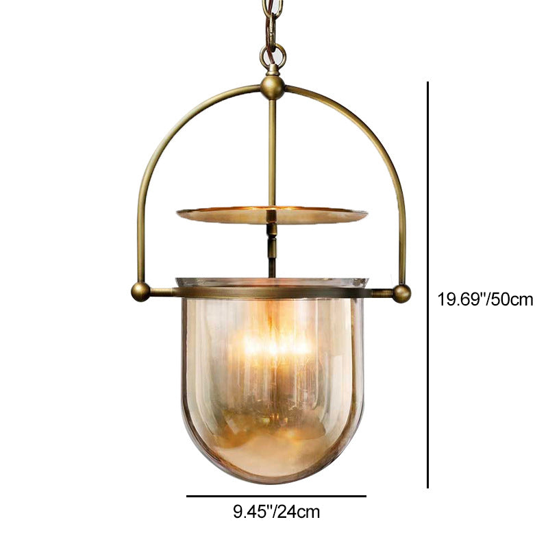 Traditional Farmhouse Dome Metal Glass 3-Light Chandelier For Living Room