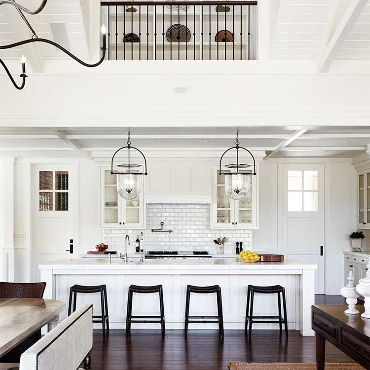 Traditional Farmhouse Dome Metal Glass 3-Light Chandelier For Living Room
