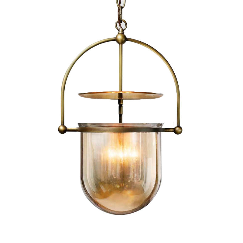 Traditional Farmhouse Dome Metal Glass 3-Light Chandelier For Living Room