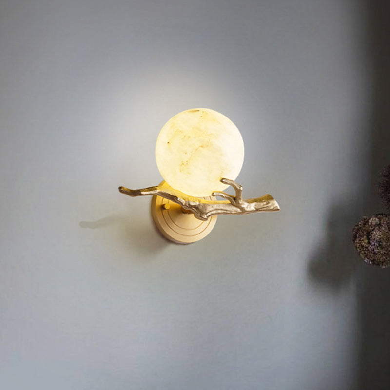 Modern Art Deco Globe Copper Marble LED Wall Sconce Lamp For Bedroom