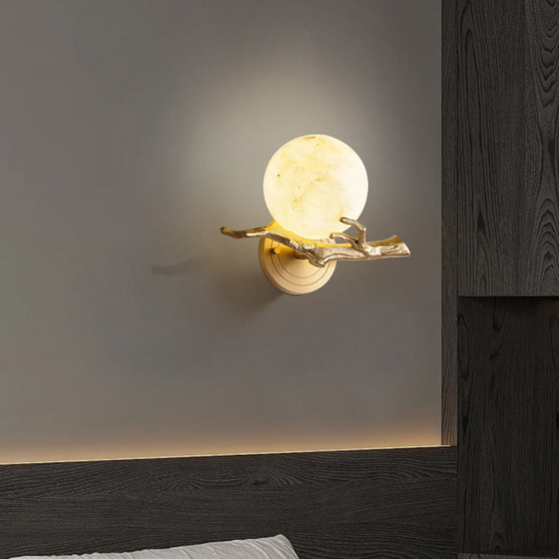 Modern Art Deco Globe Copper Marble LED Wall Sconce Lamp For Bedroom