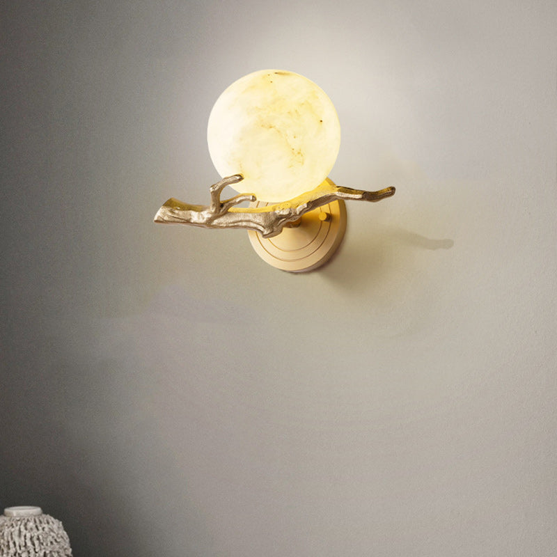 Modern Art Deco Globe Copper Marble LED Wall Sconce Lamp For Bedroom