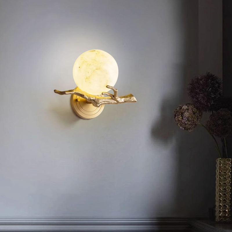Modern Art Deco Globe Copper Marble LED Wall Sconce Lamp For Bedroom