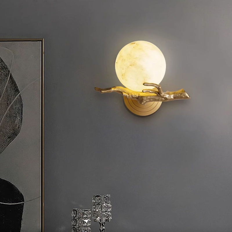 Modern Art Deco Globe Copper Marble LED Wall Sconce Lamp For Bedroom