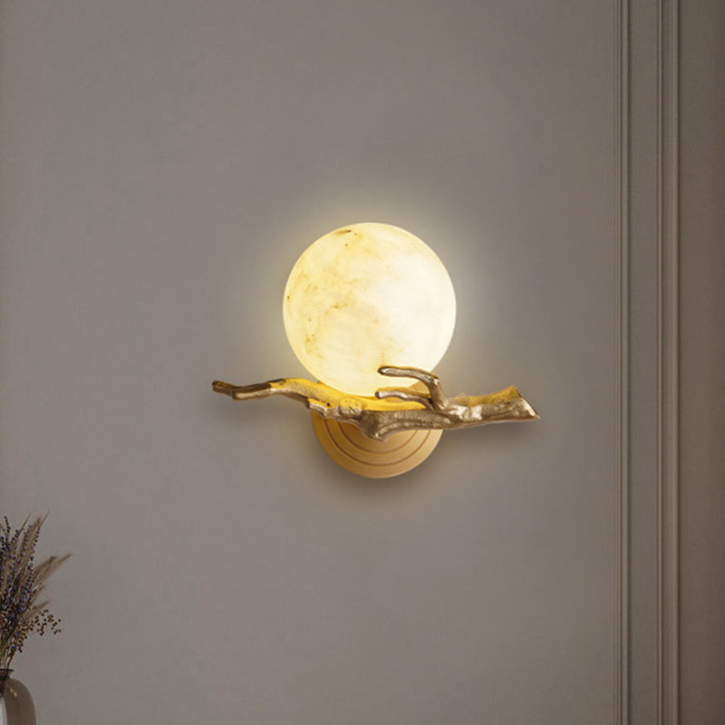 Modern Art Deco Globe Copper Marble LED Wall Sconce Lamp For Bedroom