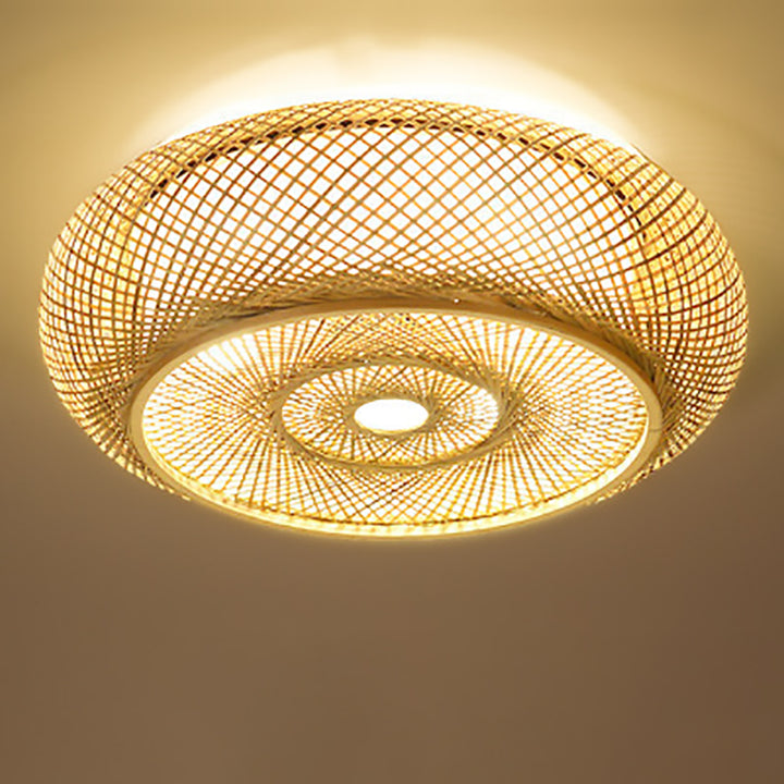 Plafonnier rond en bois à 3 lumières de style ferme traditionnel pour salon 