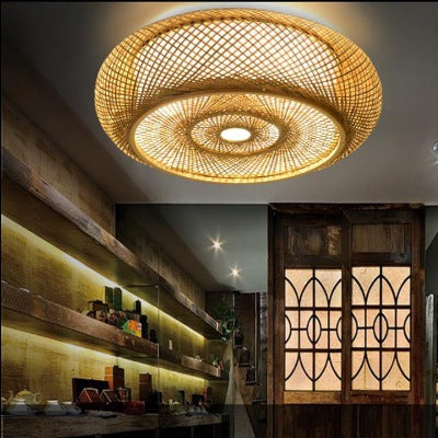 Traditional Farmhouse Round Wood 3-Light Flush Mount Ceiling Light For Living Room