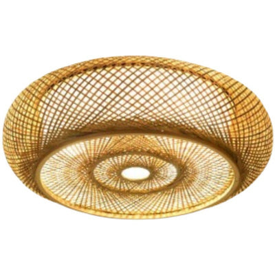 Traditional Farmhouse Round Wood 3-Light Flush Mount Ceiling Light For Living Room