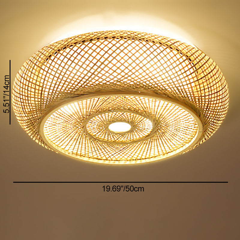 Traditional Farmhouse Round Wood 3-Light Flush Mount Ceiling Light For Living Room