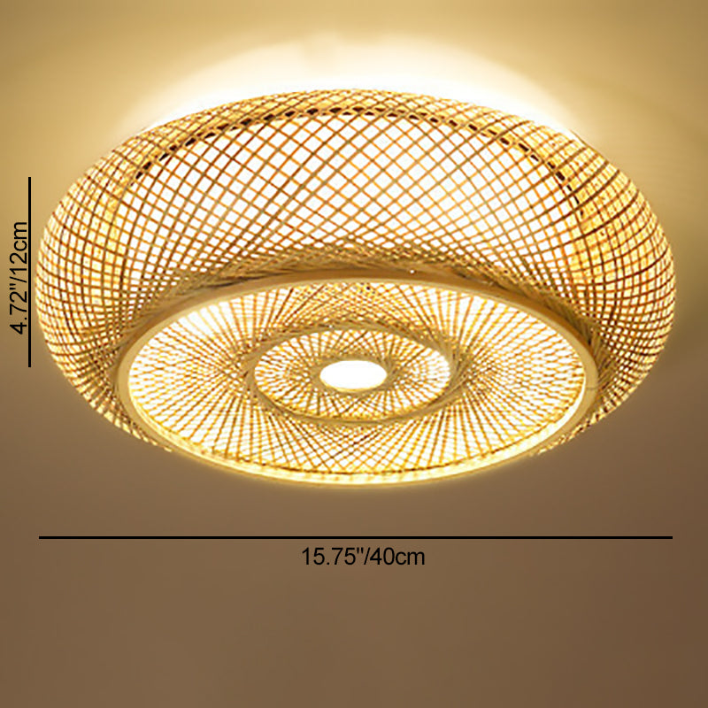 Traditional Farmhouse Round Wood 3-Light Flush Mount Ceiling Light For Living Room