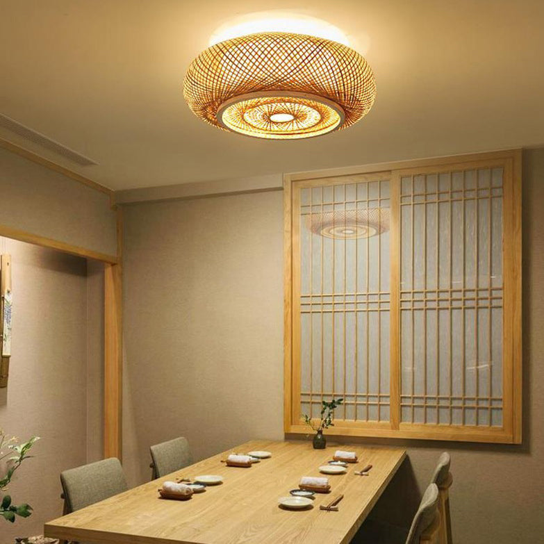 Traditional Farmhouse Round Wood 3-Light Flush Mount Ceiling Light For Living Room