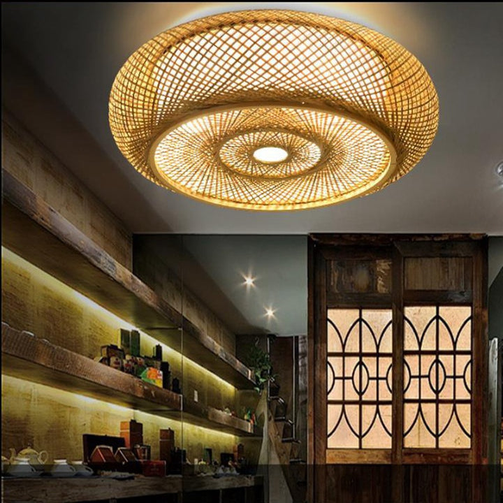 Plafonnier rond en bois à 3 lumières de style ferme traditionnel pour salon 