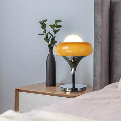 Modern Mid-Century Tart Glass Metal 1-Light Table Lamp For Bedroom