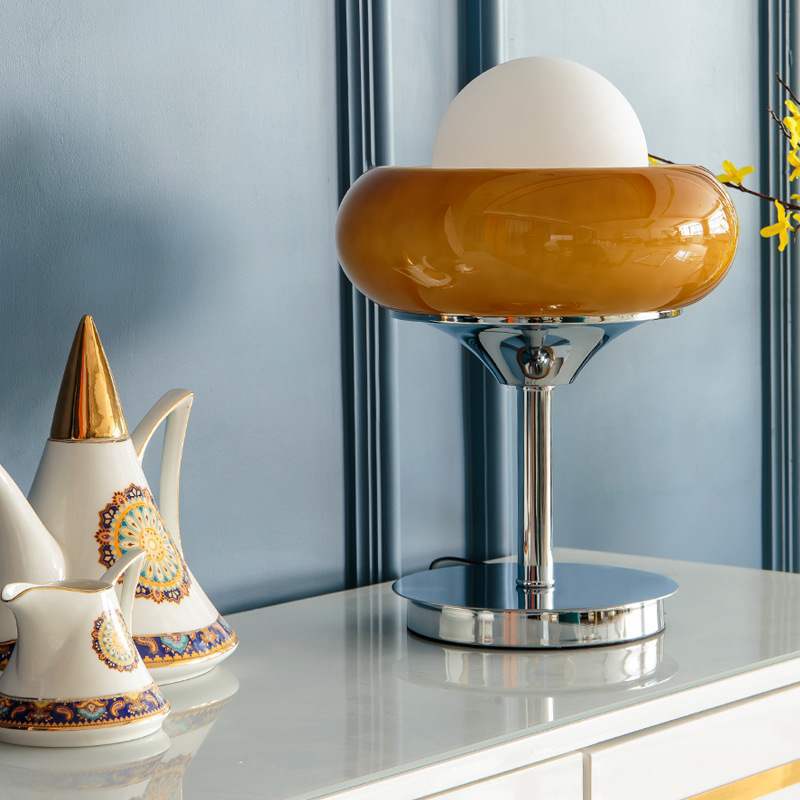 Modern Mid-Century Tart Glass Metal 1-Light Table Lamp For Bedroom