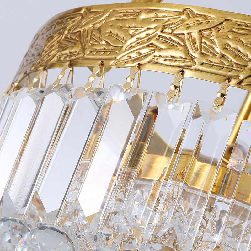 Modern Luxury Cylinder Copper Crystal 3-Light Chandelier For Living Room