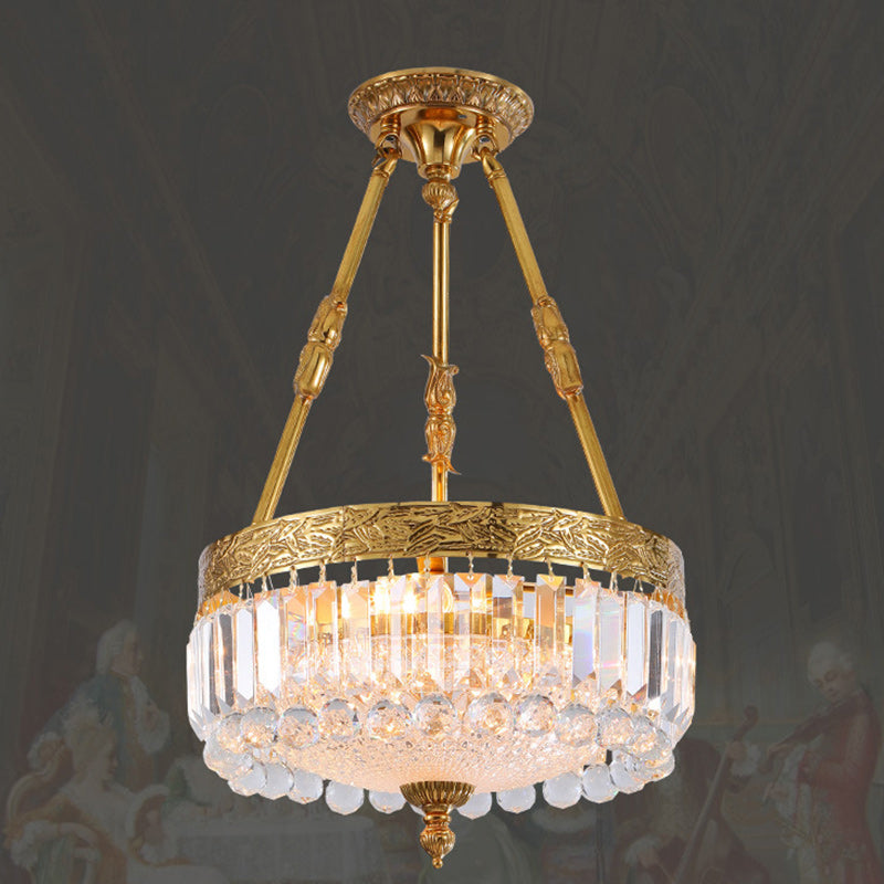 Modern Luxury Cylinder Copper Crystal 3-Light Chandelier For Living Room