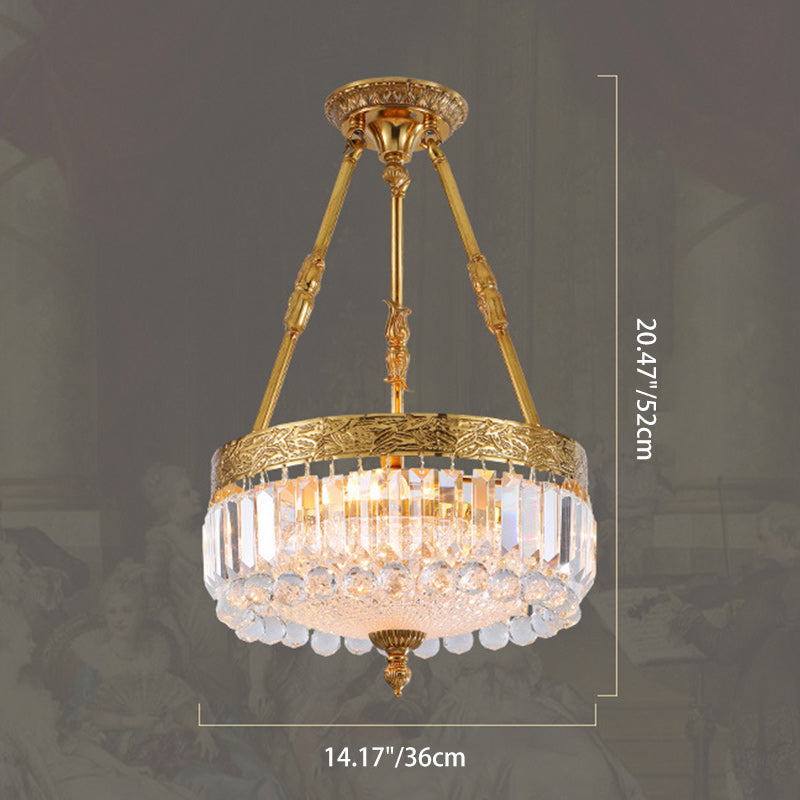Modern Luxury Cylinder Copper Crystal 3-Light Chandelier For Living Room