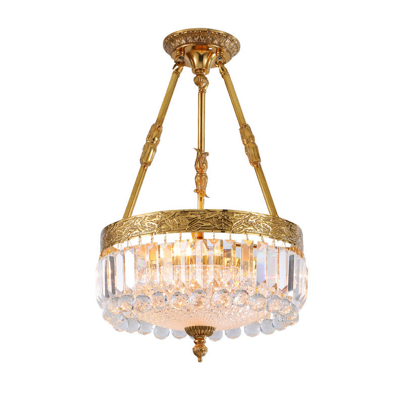 Modern Luxury Cylinder Copper Crystal 3-Light Chandelier For Living Room