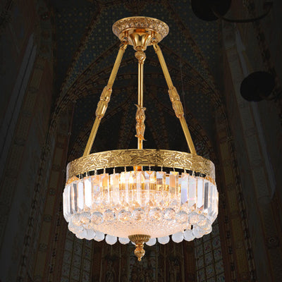 Modern Luxury Cylinder Copper Crystal 3-Light Chandelier For Living Room