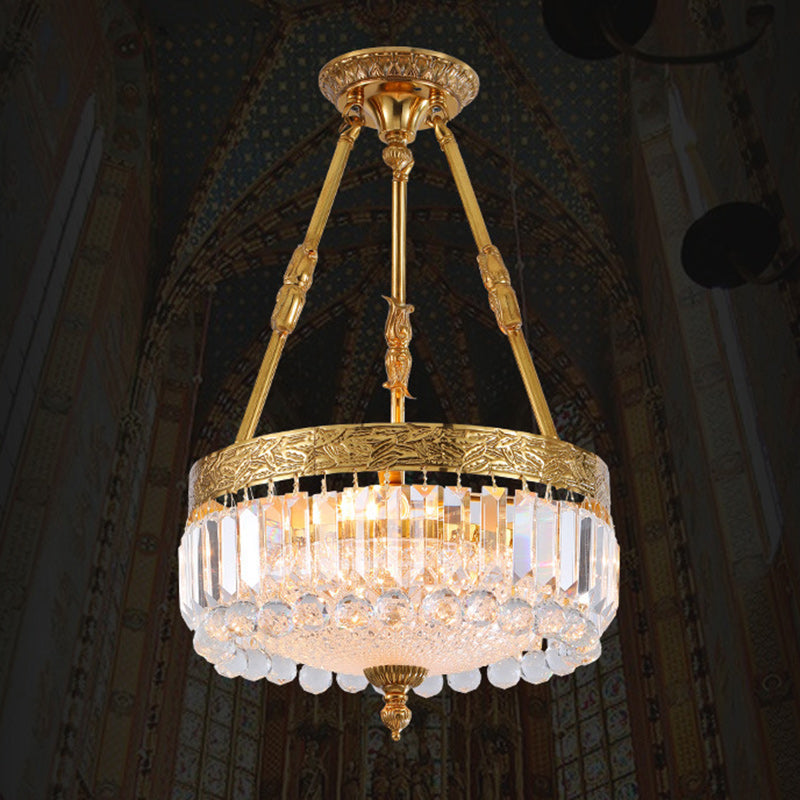 Modern Luxury Cylinder Copper Crystal 3-Light Chandelier For Living Room